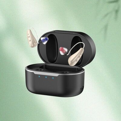 Audífonos de venta libre con certificación CE y ajuste de volumen de 5 niveles, diseñados para pérdidas auditivas de moderadas a severas, duraderos